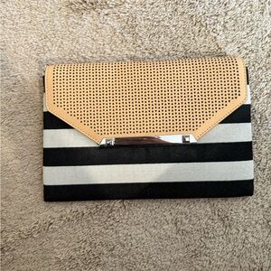 Stella & Dot Tan and Black Striped Clutch